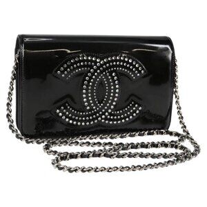 CHANEL Chain Shoulder Bag Enamel Black CC Auth